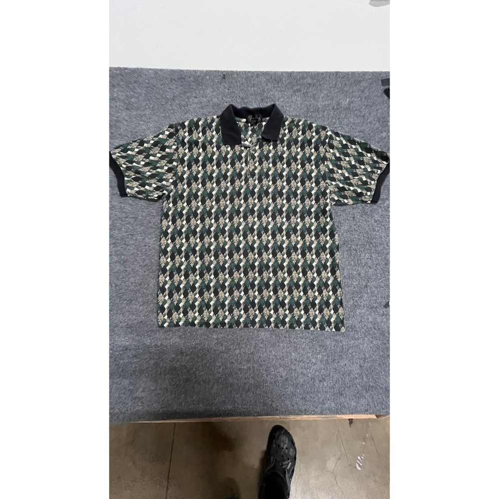 Players Polo Shirt Mens Size XL Green Geometric Diamond Short Sleeve Turkey
